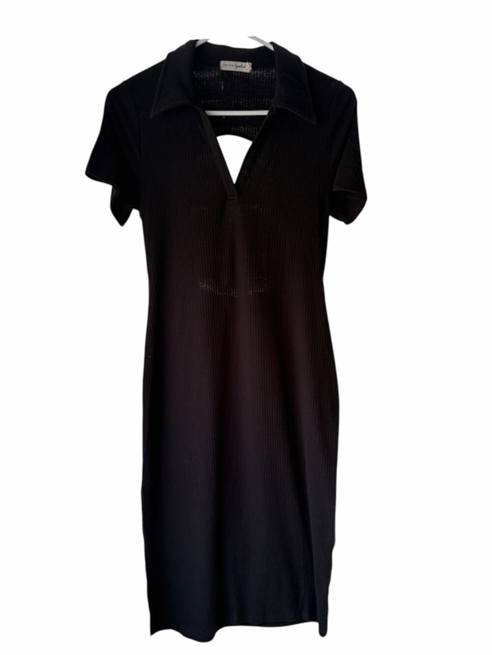 90's Ribbed Collared Black Midi Dress w/ Keyhole back detail.